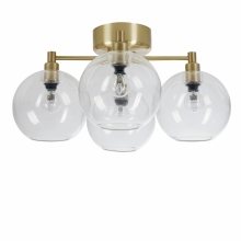 Plafonnier  quatre lampes avec support en laiton et abat-jour en verre...