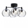 Plafonnier  quatre lampes avec support noir et abat-jour en verre transparent