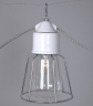 Lampe avec cage, cramique gris " perle " avec cble textile noir et blanc