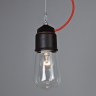 Lampe sans rflecteur, diffuseur transparent, cramique noir mat et cble textile rouge