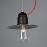 Lampe avec rflecteur, diffuseur transparent, cramique noir mat et cble textile rouge