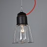 Lampe avec cage, diffuseur transparent, cramique noir mat et cble textile rouge